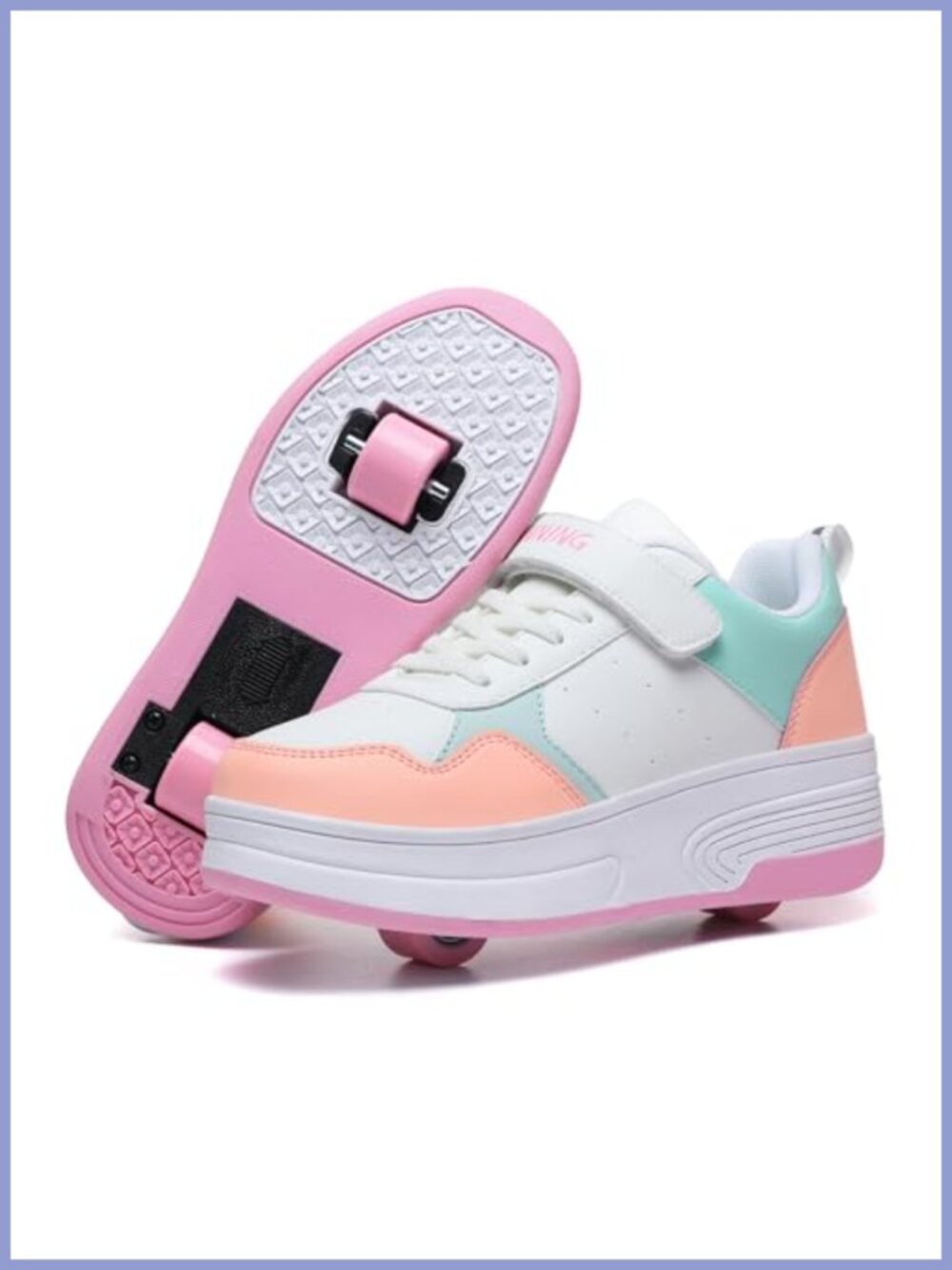 Faux Leather 2-in-1 Roller Skate Sneakers Detachable Wheels Skating Shoes